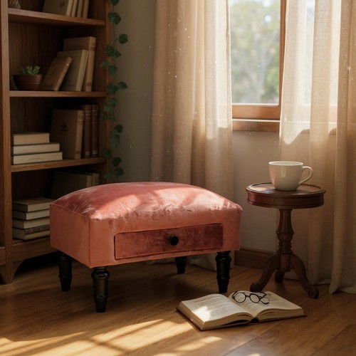 Robuster rosa samt ottomane - rosa,