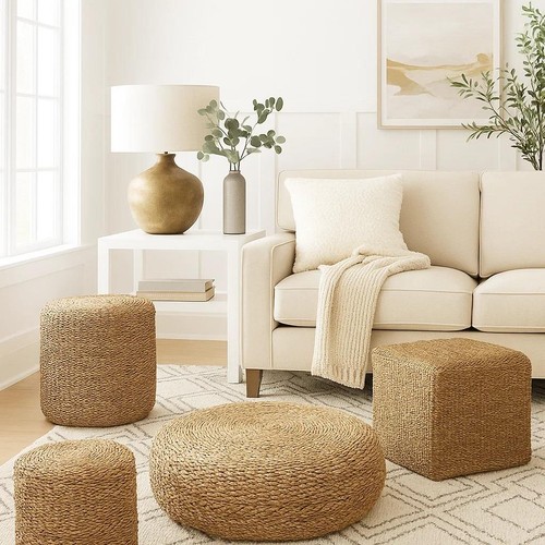 Jute pouffe fußhocker - jute,