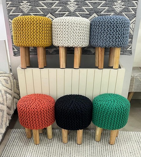 Strickpouf fußhocker rund - strickpouf,